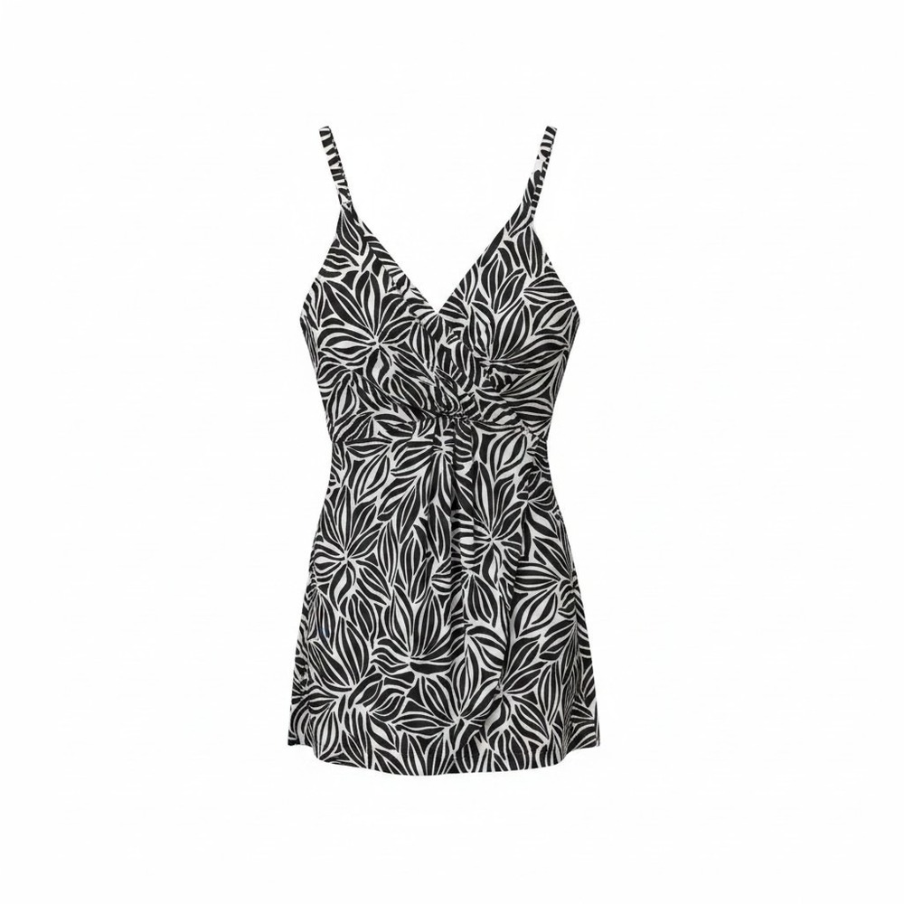 Land's End Women's One Piece Swimsuit Swim Dress L Black & White - Read